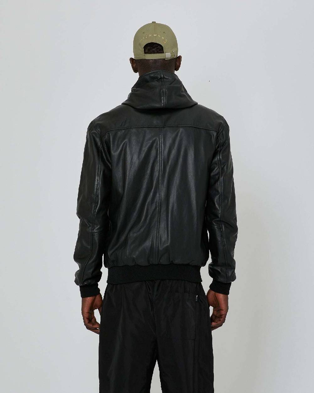 John Richmond Bomber in pelle con cappuccio In Vendita