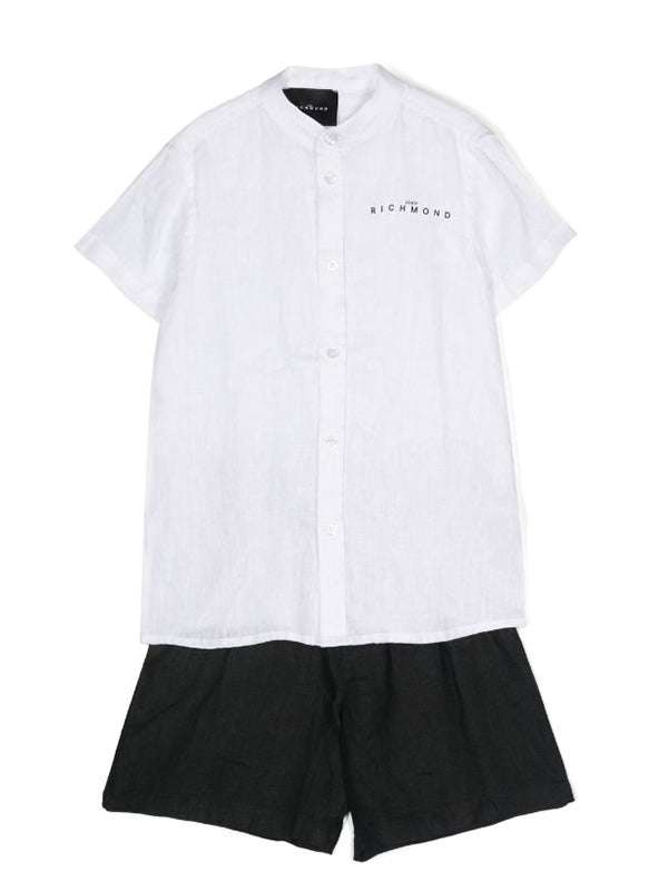 John Richmond kids Completo camicia e bermuda logo sul davanti Prezzo Ridotto