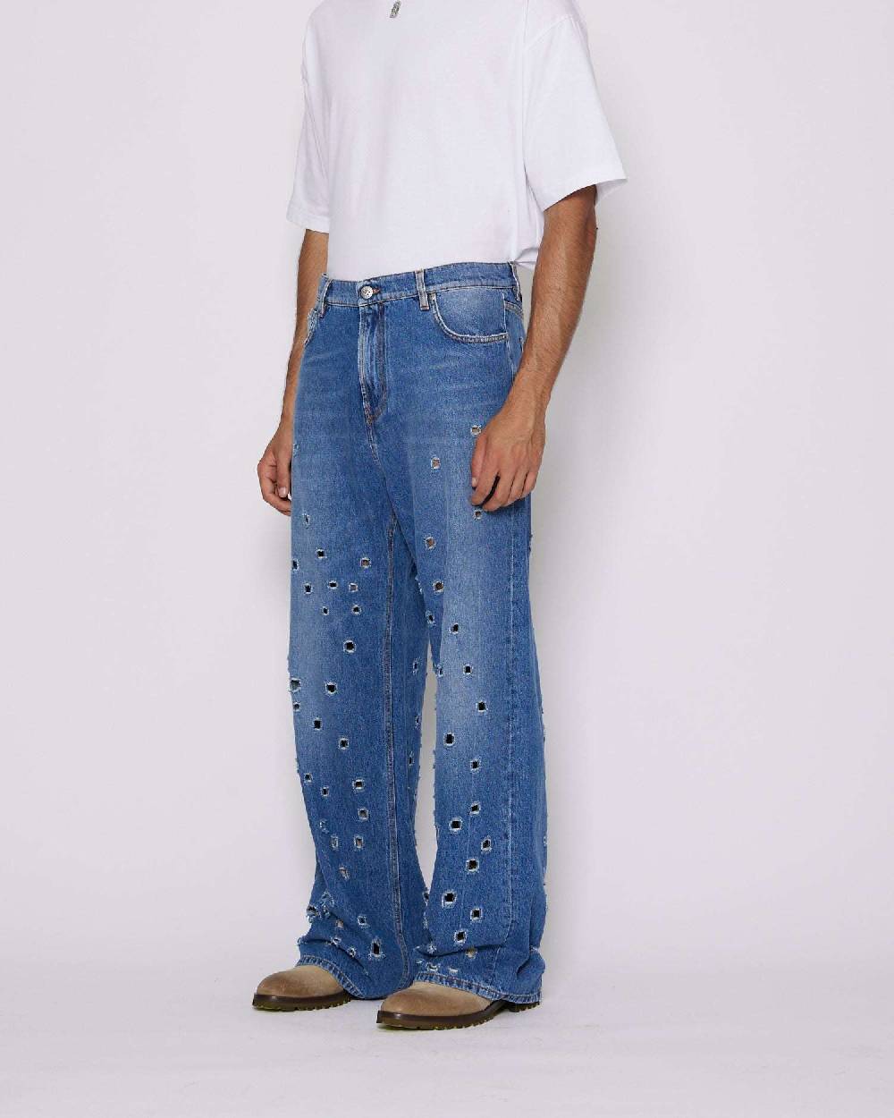John Richmond Jeans gamba larga con fori metallici sul davanti Shopping Online
