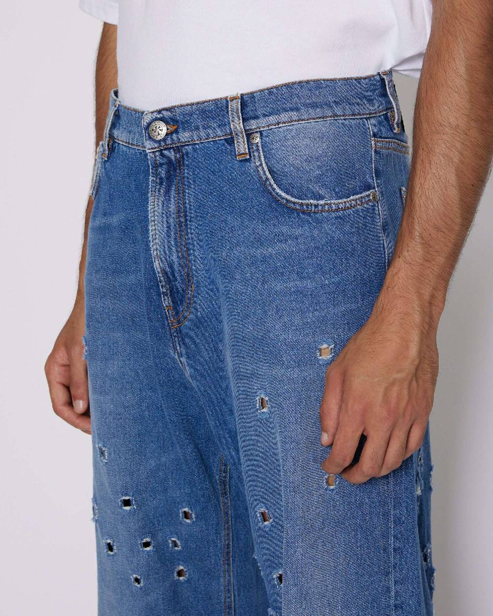 John Richmond Jeans gamba larga con fori metallici sul davanti Shopping Online