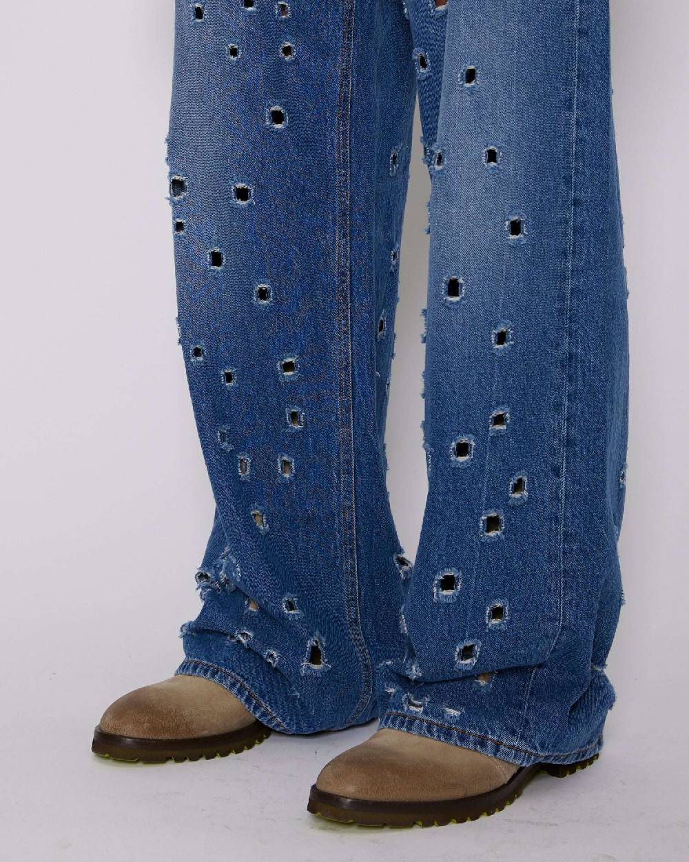John Richmond Jeans gamba larga con fori metallici sul davanti Shopping Online