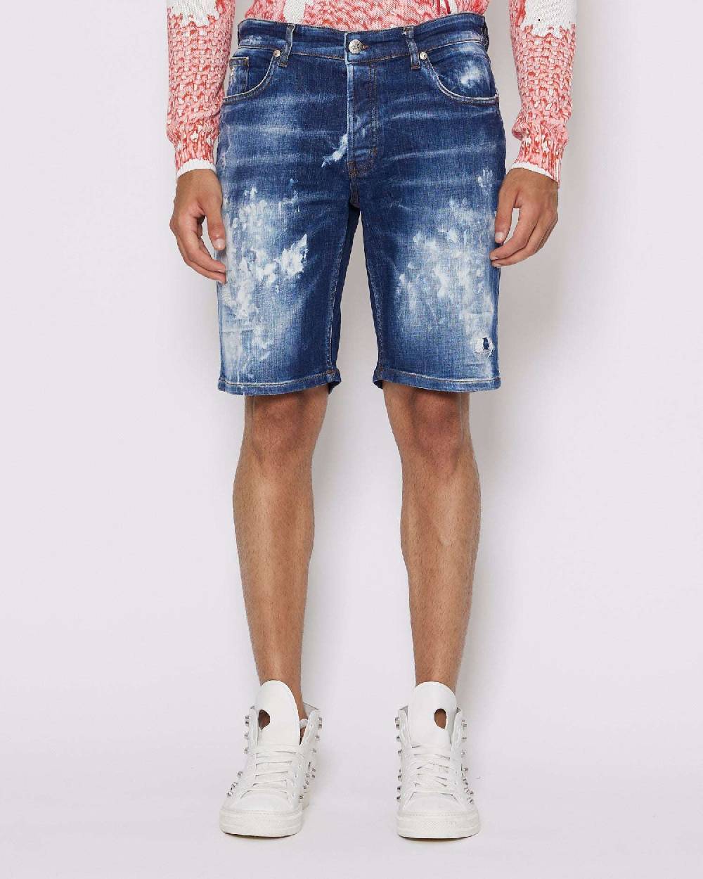 John Richmond Bermuda in denim con lacerazioni effetto used Offerte