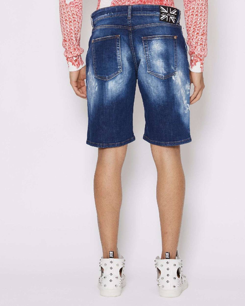 John Richmond Bermuda in denim con lacerazioni effetto used Offerte