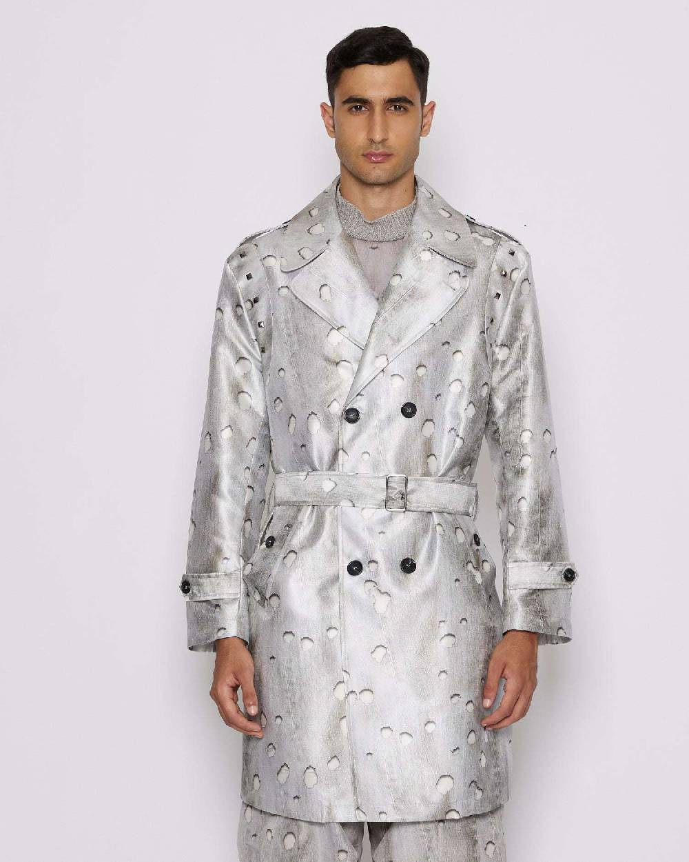 John Richmond Trench con motivo ton sur tone Vendite Flash