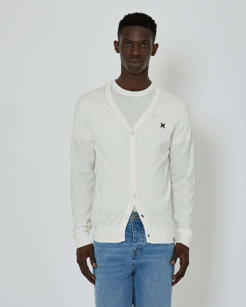 John Richmond Cardigan con logo a contrasto sul davanti e banda bicolor sul retro Vendita Calda