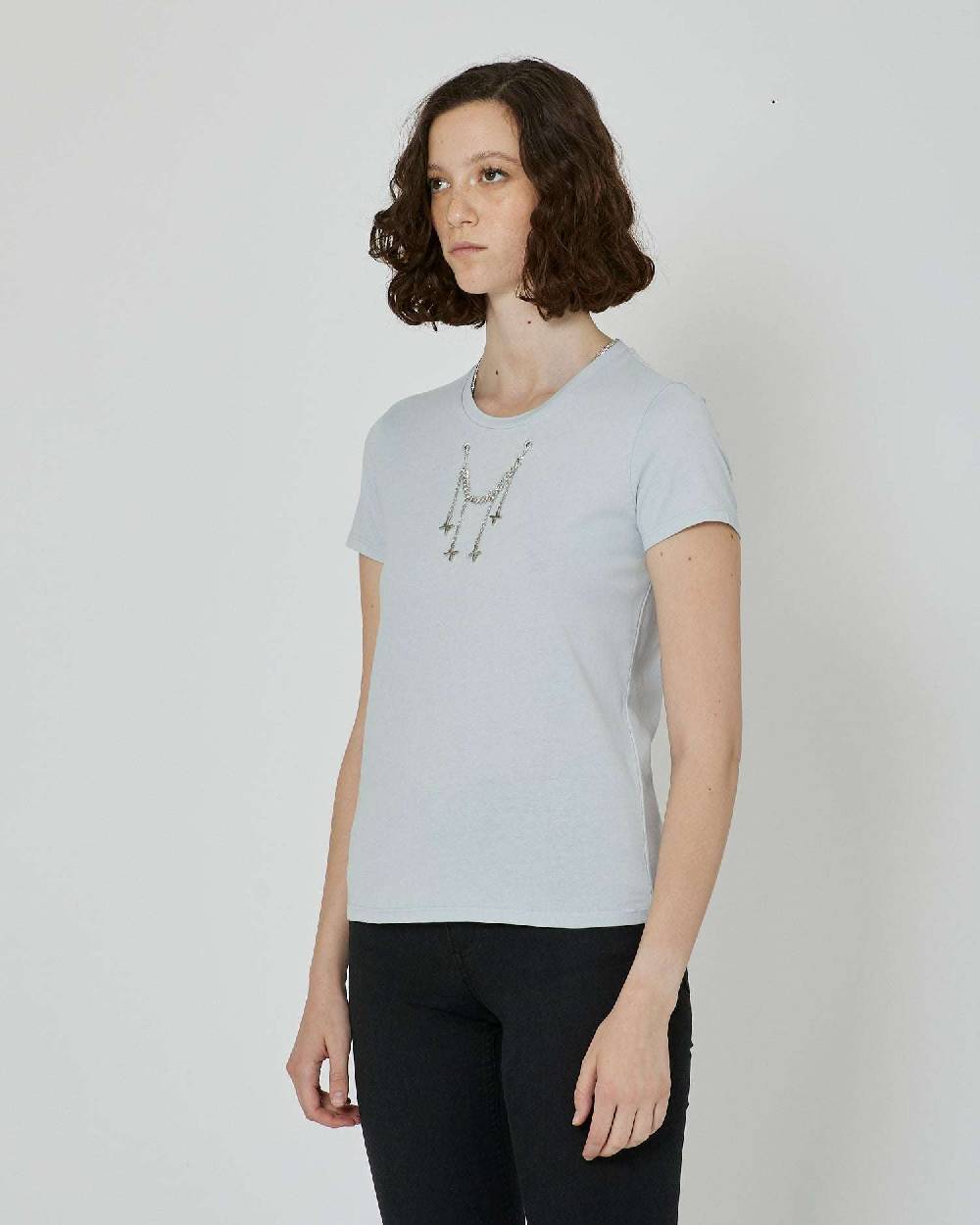 John Richmond T-shirt con catena metallica removibile Nuovo