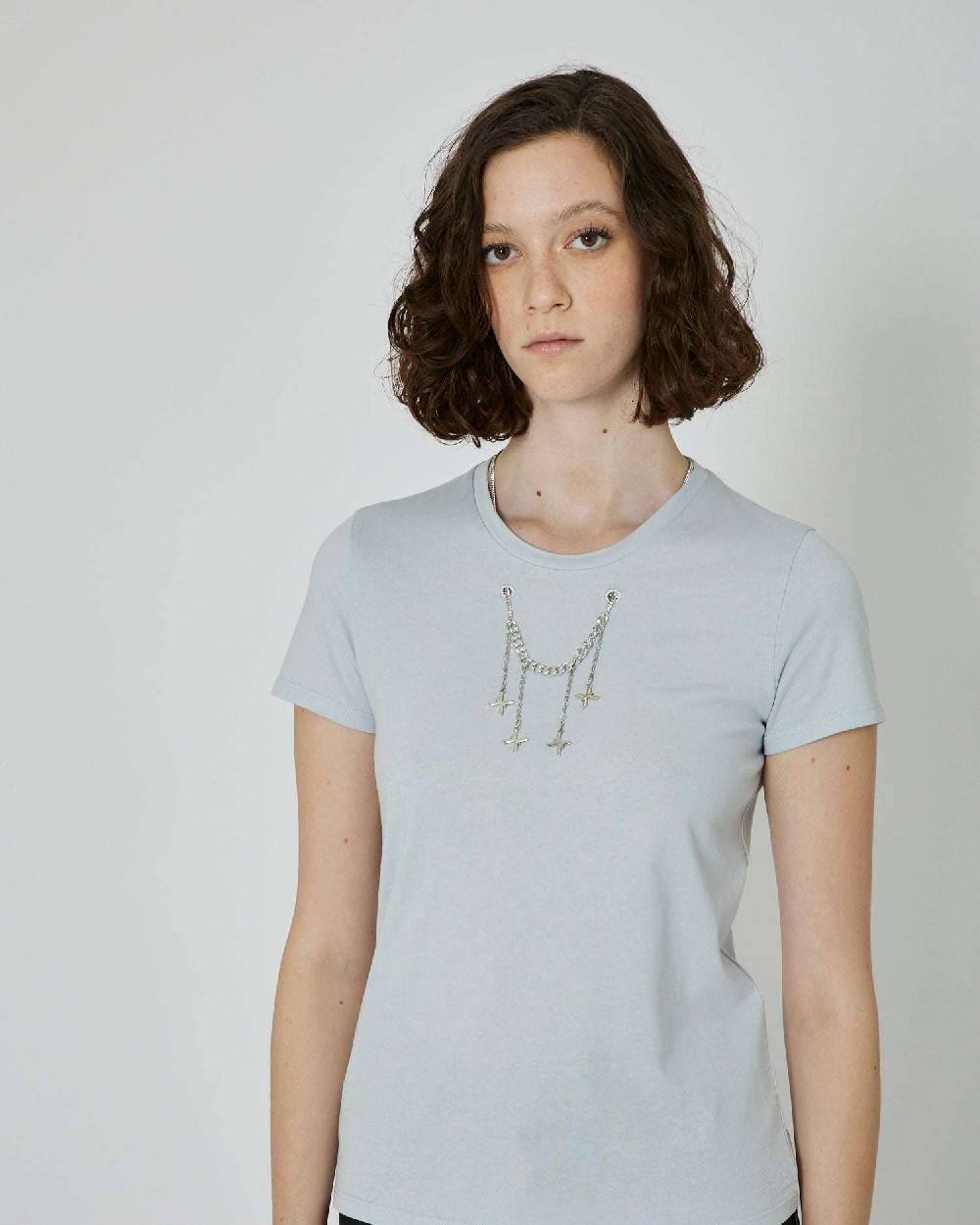 John Richmond T-shirt con catena metallica removibile Nuovo