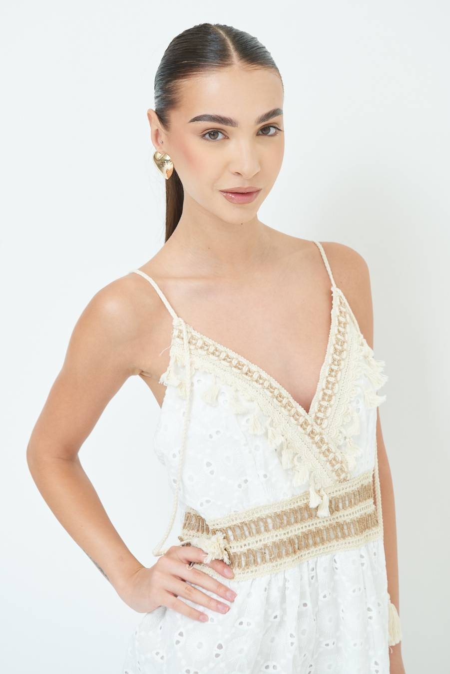 ﻿Kikisix ABITO LUNGO CON S.GALLO E NAPPE BIANCO Fino Al -60%