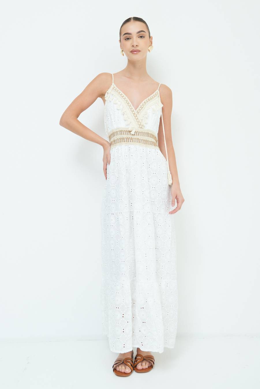 ﻿Kikisix ABITO LUNGO CON S.GALLO E NAPPE BIANCO Fino Al -60%