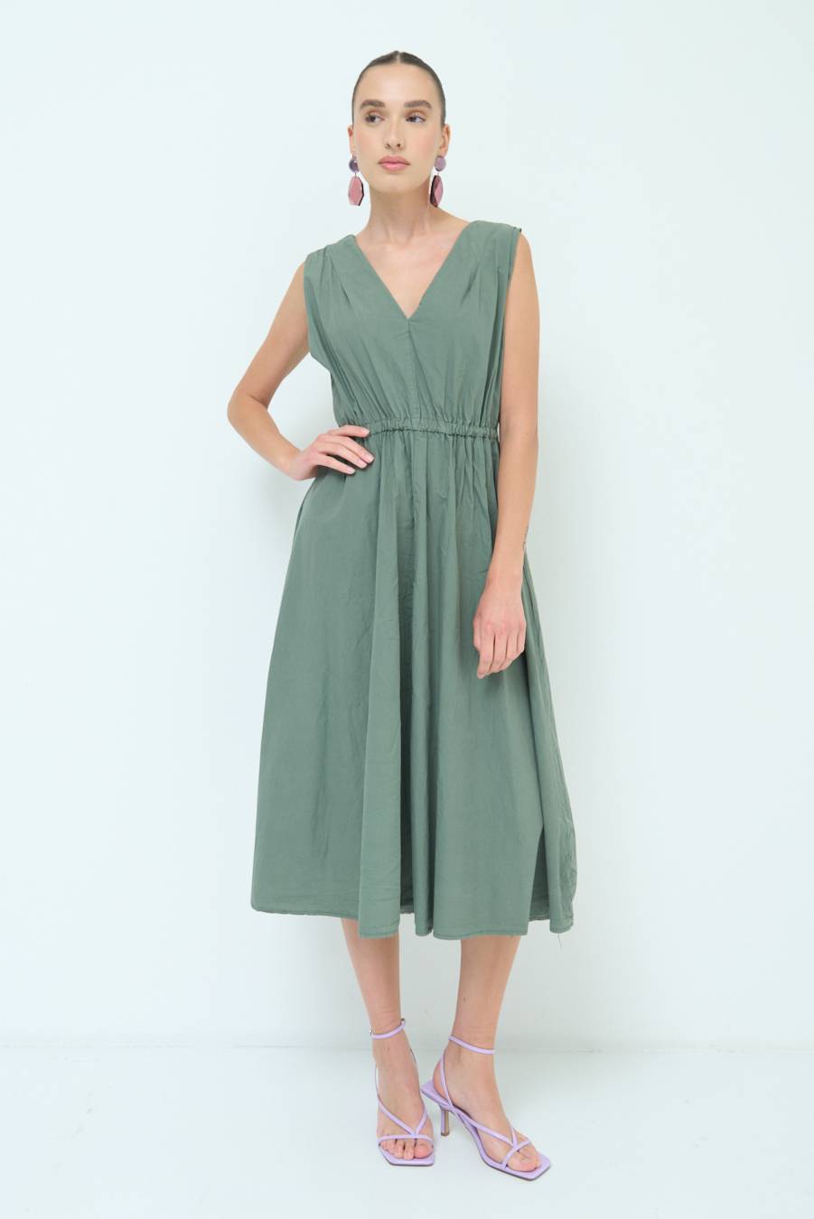 Kikisix ABITO MIDI CON ELASTICO VERDE MILITARE Grandi sconti