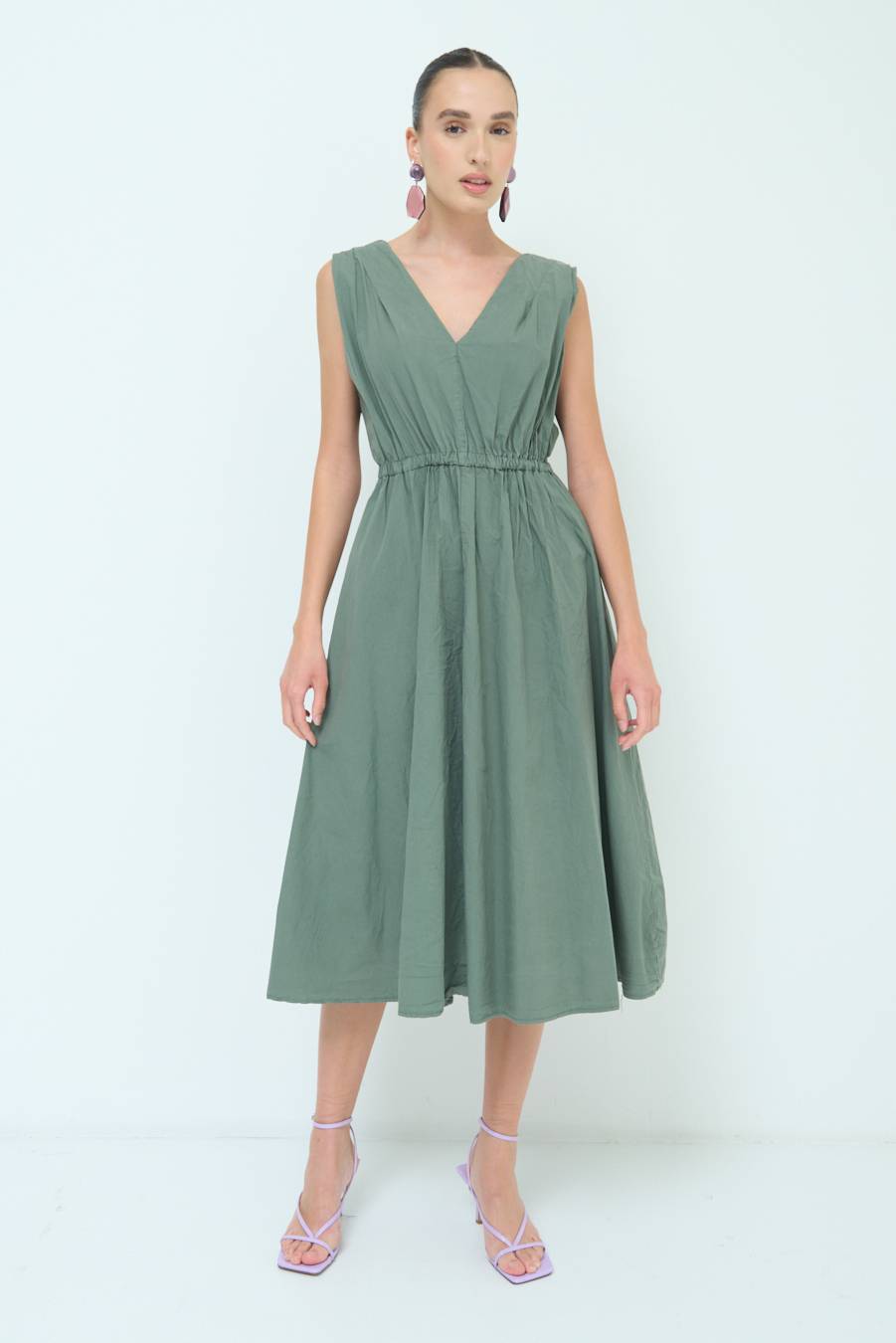 Kikisix ABITO MIDI CON ELASTICO VERDE MILITARE Grandi sconti