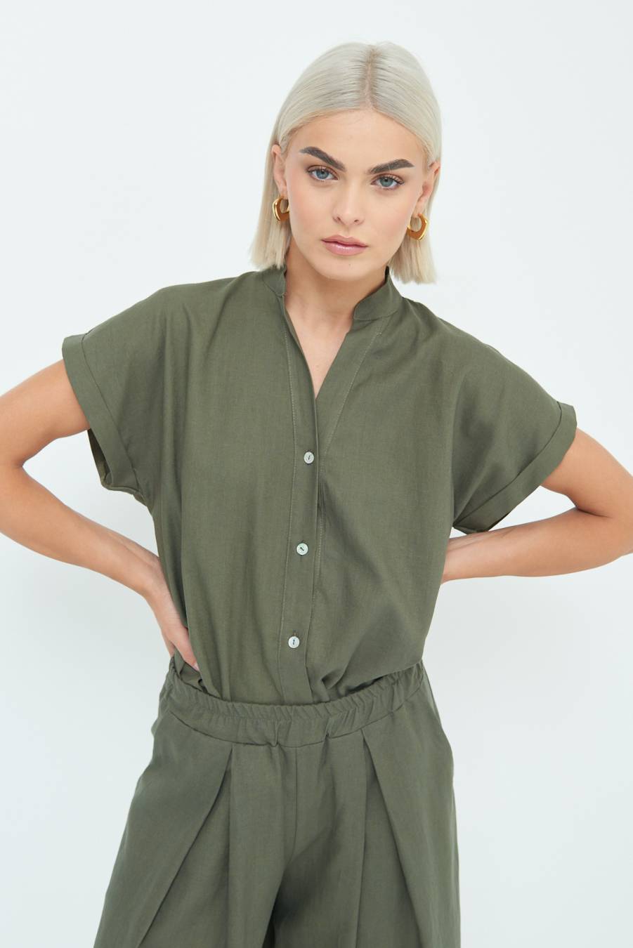 Kikisix CAMICIA MANICA ALETTA VERDE MILITARE Spedizione Gratuita
