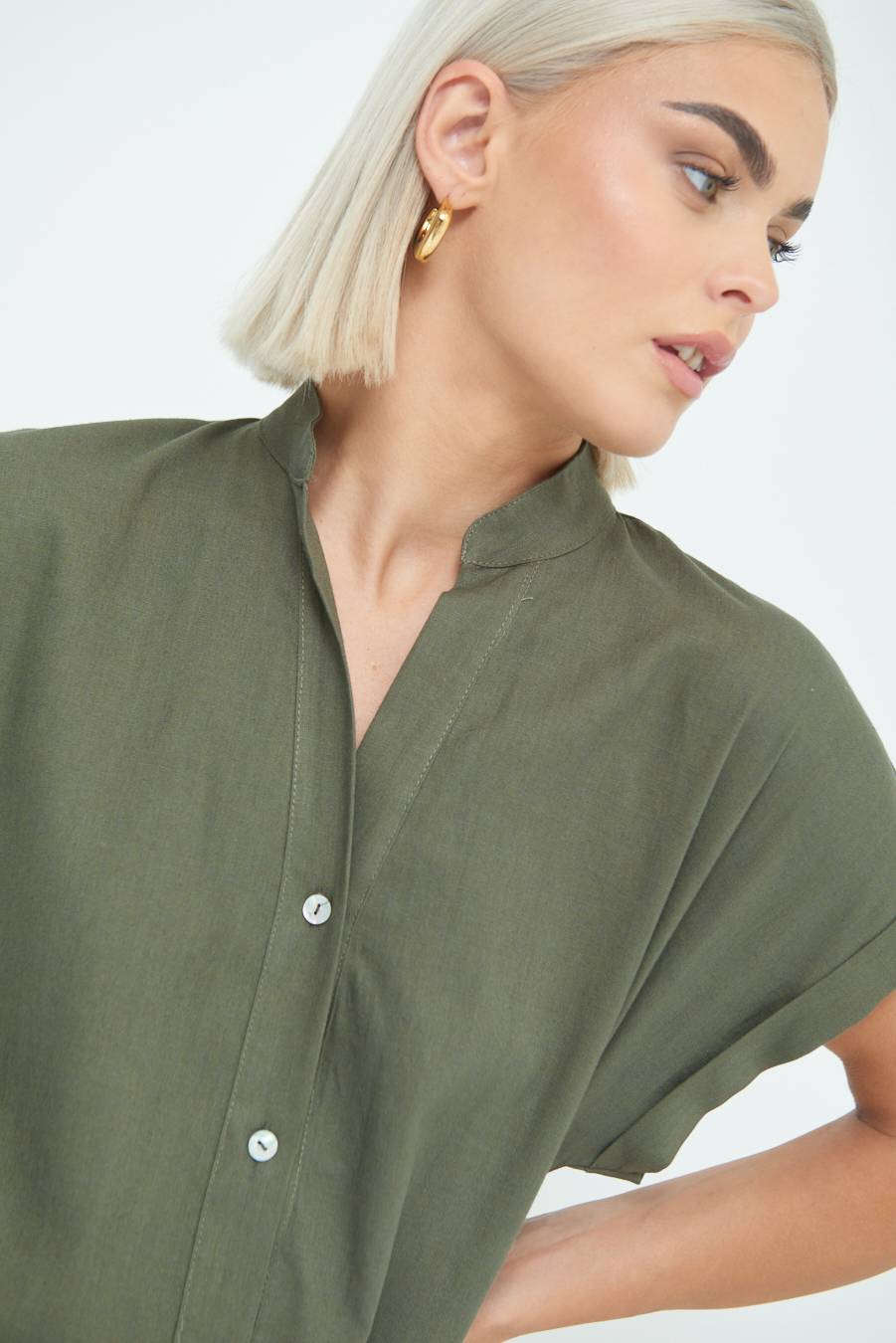 Kikisix CAMICIA MANICA ALETTA VERDE MILITARE Spedizione Gratuita