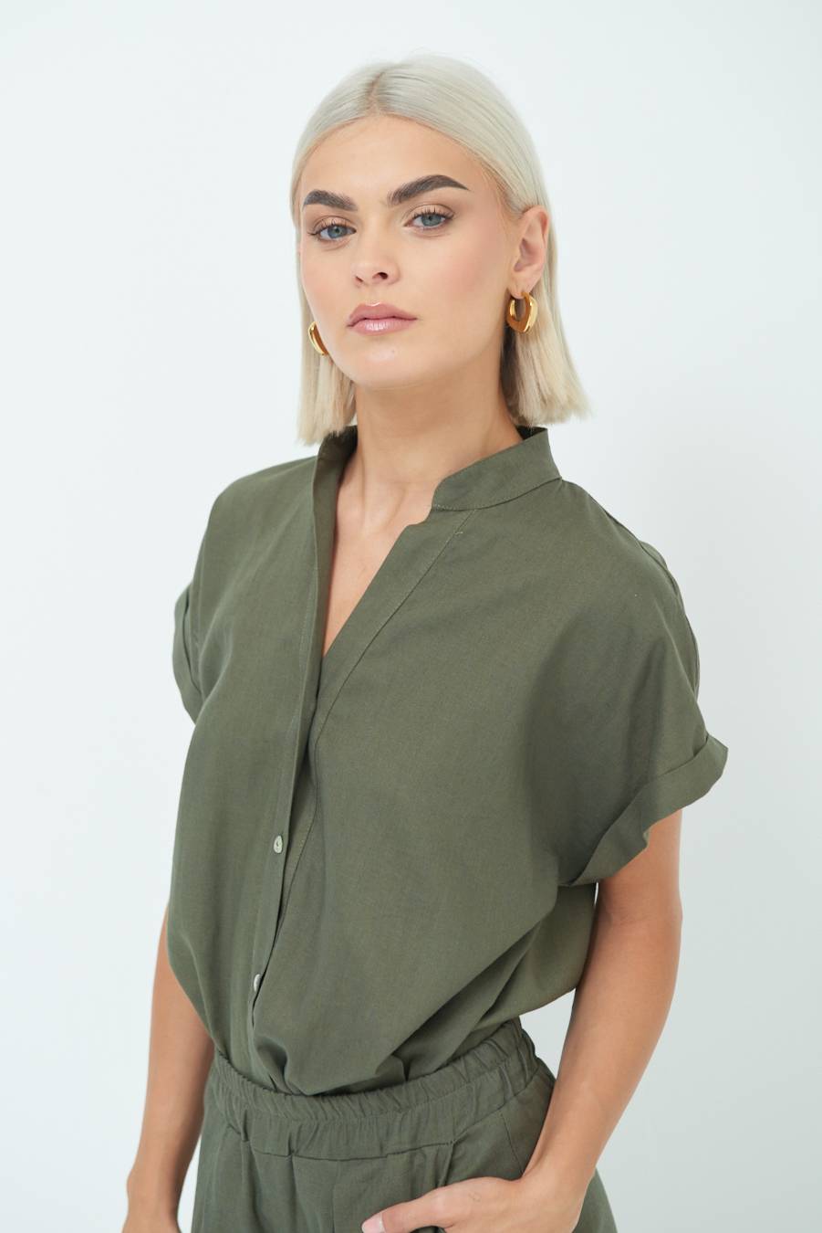 Kikisix CAMICIA MANICA ALETTA VERDE MILITARE Spedizione Gratuita