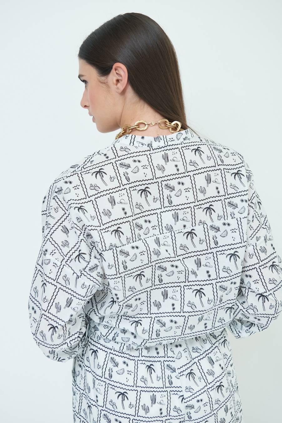 Kikisix CAMICIA CON NODO STAMPAPALME BIANCO Negozi Online