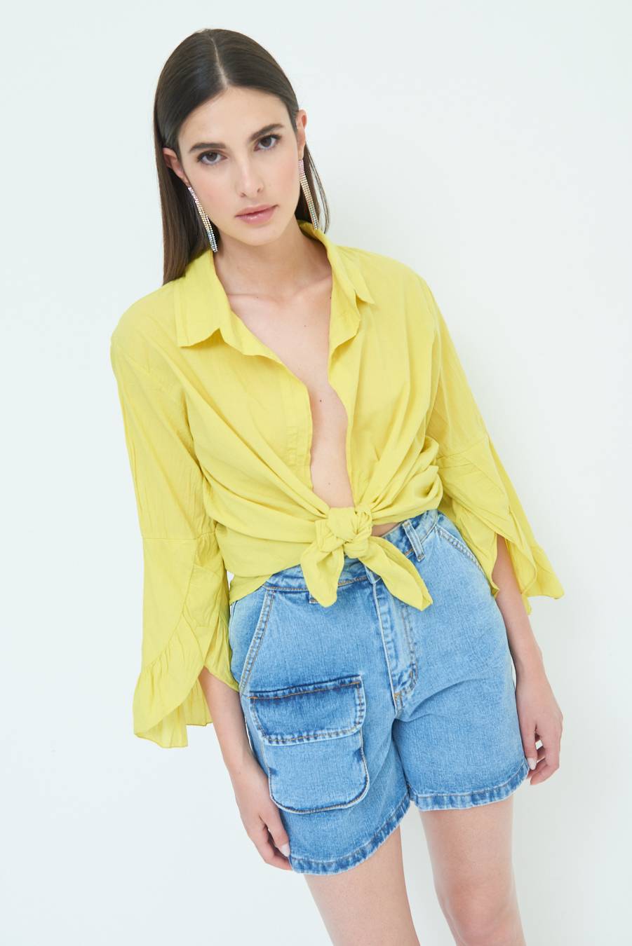 Kikisix CAMICIA MUSSOLA CON NODO LIMONE Consegna Veloce