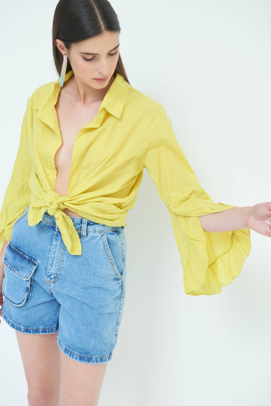 Kikisix CAMICIA MUSSOLA CON NODO LIMONE Consegna Veloce
