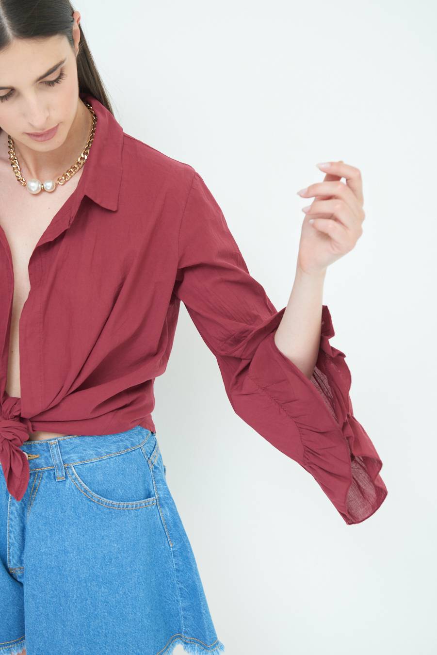 Kikisix CAMICIA MUSSOLA CON NODO ROSSO INDIA Promozione Limitata