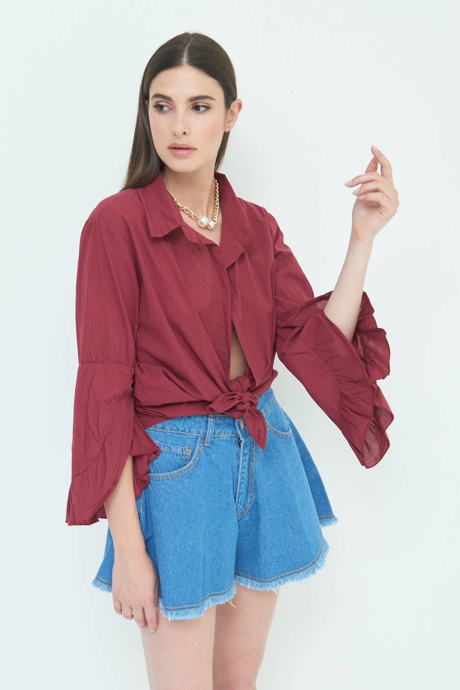 Kikisix CAMICIA MUSSOLA CON NODO ROSSO INDIA Promozione Limitata
