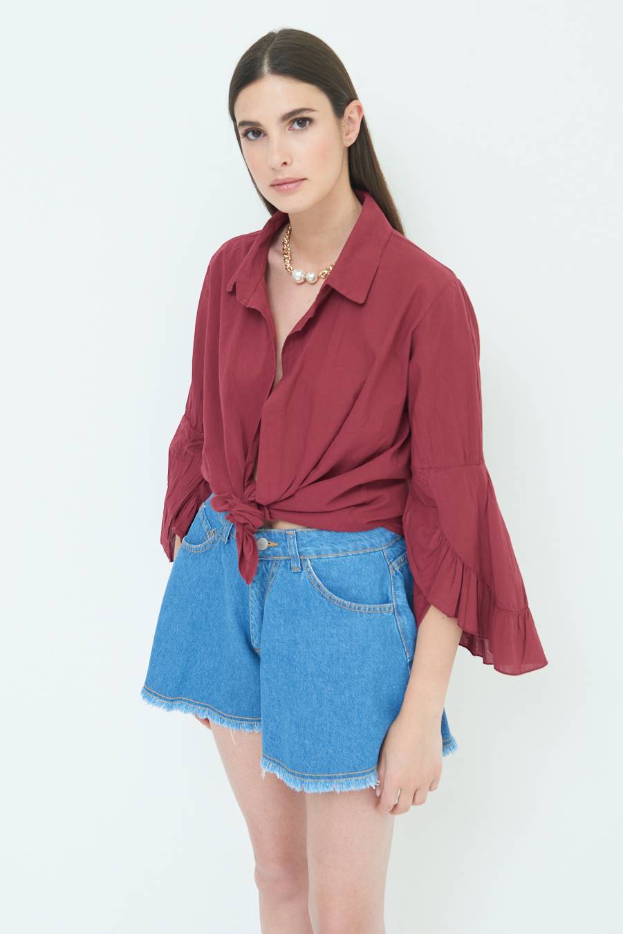 Kikisix CAMICIA MUSSOLA CON NODO ROSSO INDIA Promozione Limitata