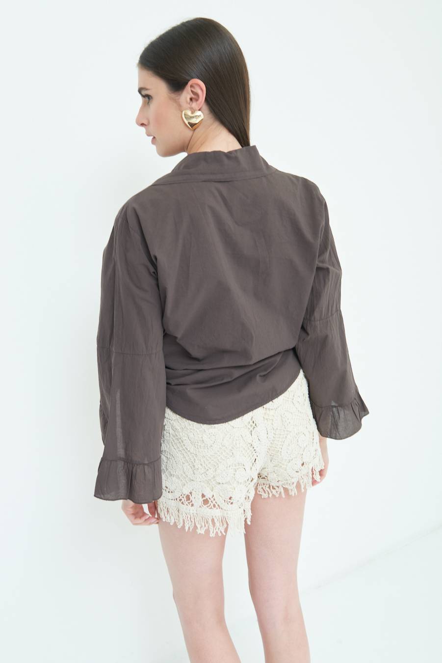 Kikisix CAMICIA MUSSOLA CON NODO CIOCCOLATO Fino Al -60%