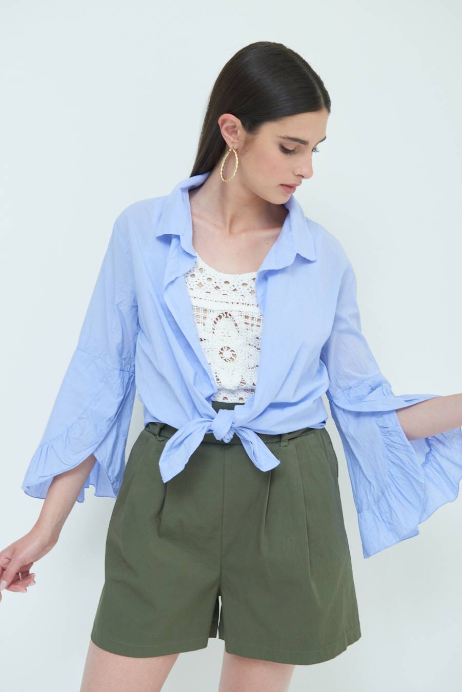 Kikisix CAMICIA MUSSOLA CON NODO AZZURRO Shopping Online
