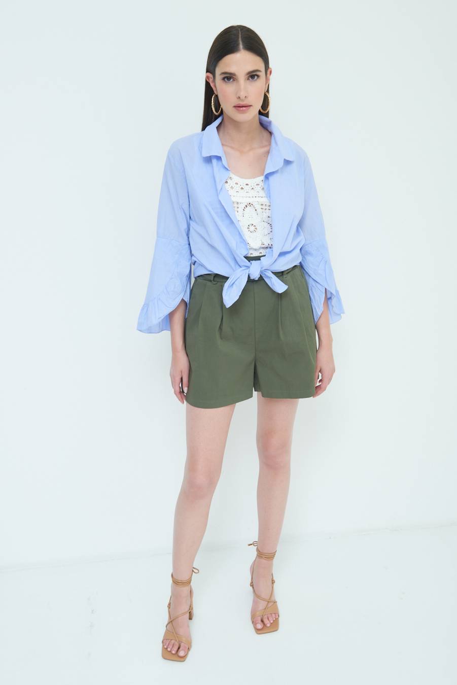 Kikisix CAMICIA MUSSOLA CON NODO AZZURRO Shopping Online