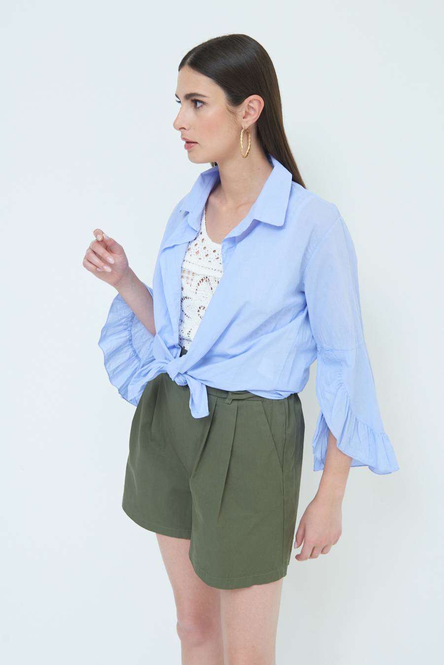 Kikisix CAMICIA MUSSOLA CON NODO AZZURRO Shopping Online
