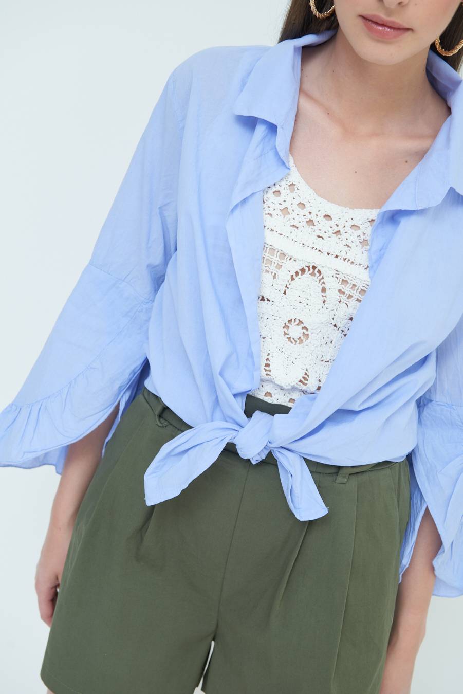 Kikisix CAMICIA MUSSOLA CON NODO AZZURRO Shopping Online