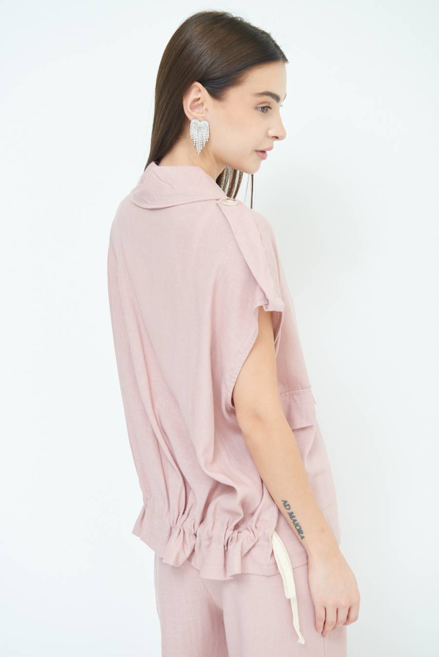Kikisix GIACCA CAMICIA CON TASCHE VISCOSA LINO ROSA Sottocosto