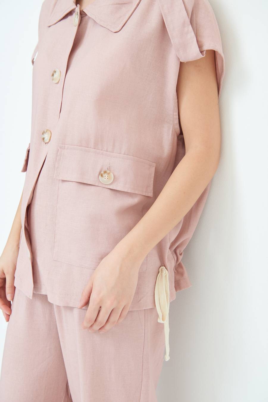 Kikisix GIACCA CAMICIA CON TASCHE VISCOSA LINO ROSA Sottocosto