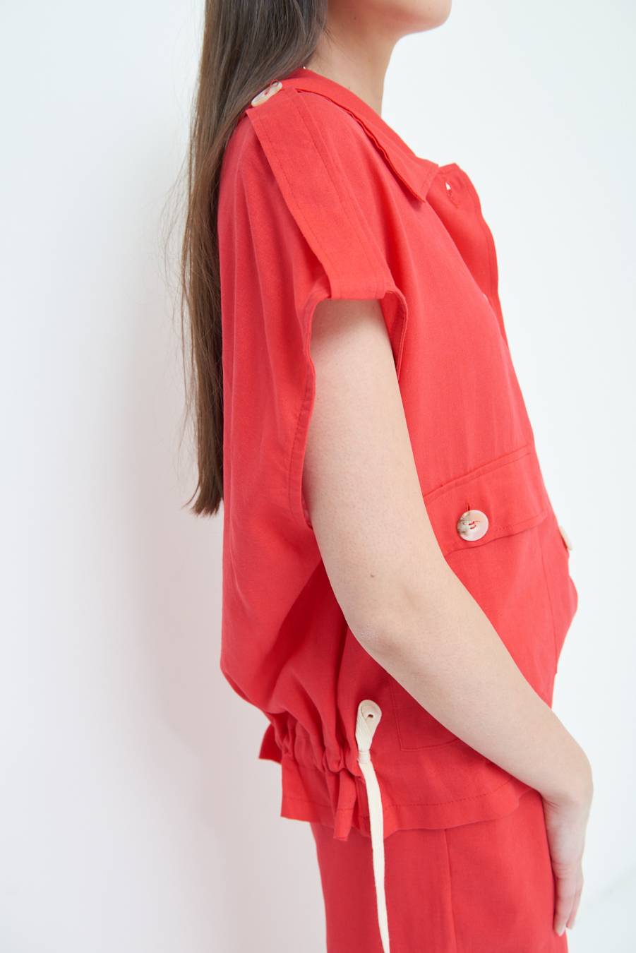 Kikisix GIACCA CAMICIA CON TASCHE VISCOSA LINO ROSSO Convenienza
