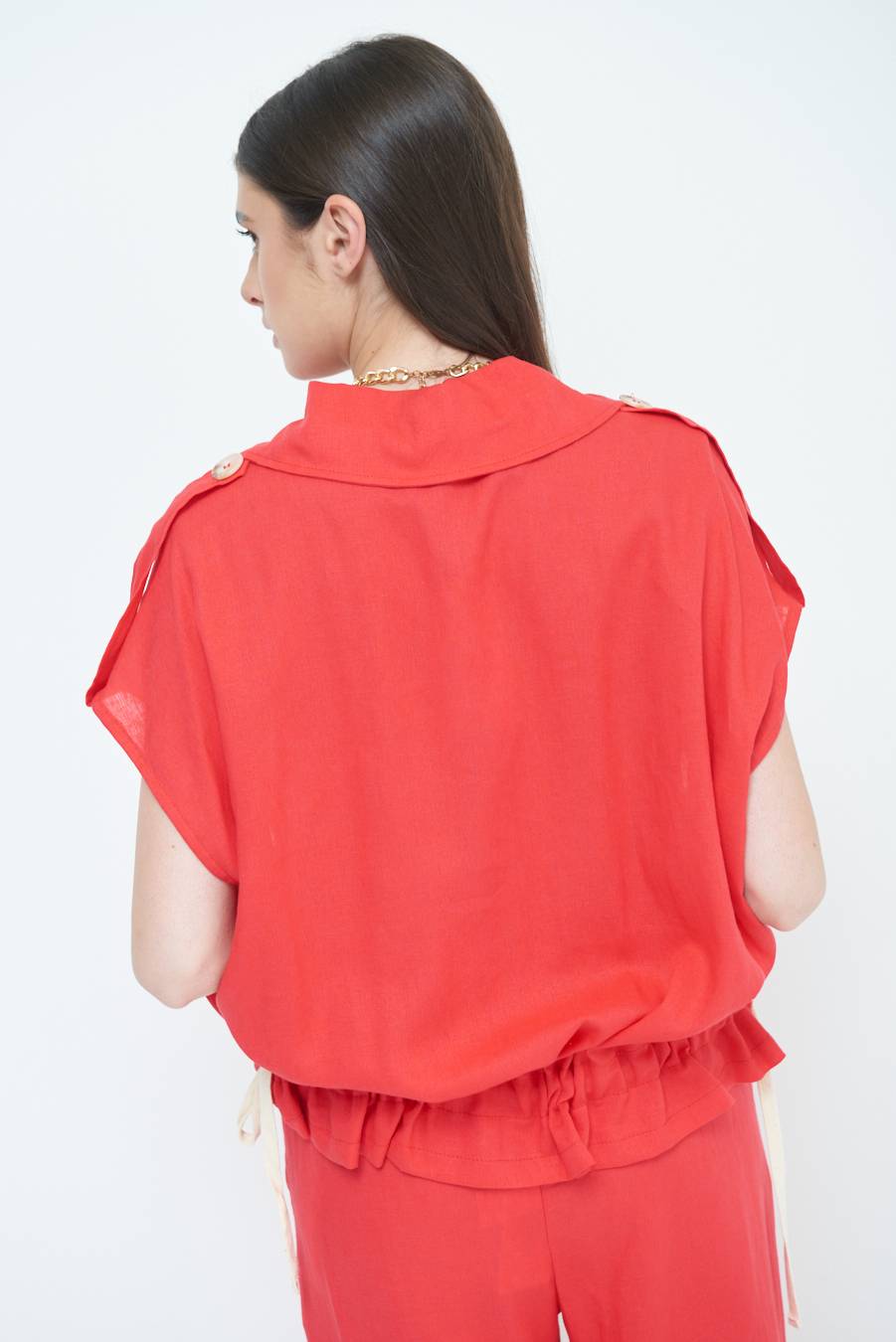 Kikisix GIACCA CAMICIA CON TASCHE VISCOSA LINO ROSSO Convenienza
