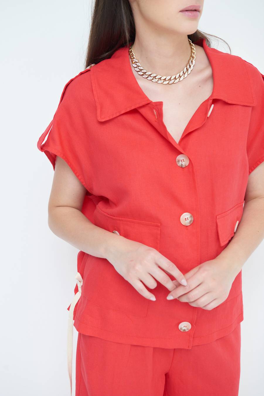 Kikisix GIACCA CAMICIA CON TASCHE VISCOSA LINO ROSSO Convenienza