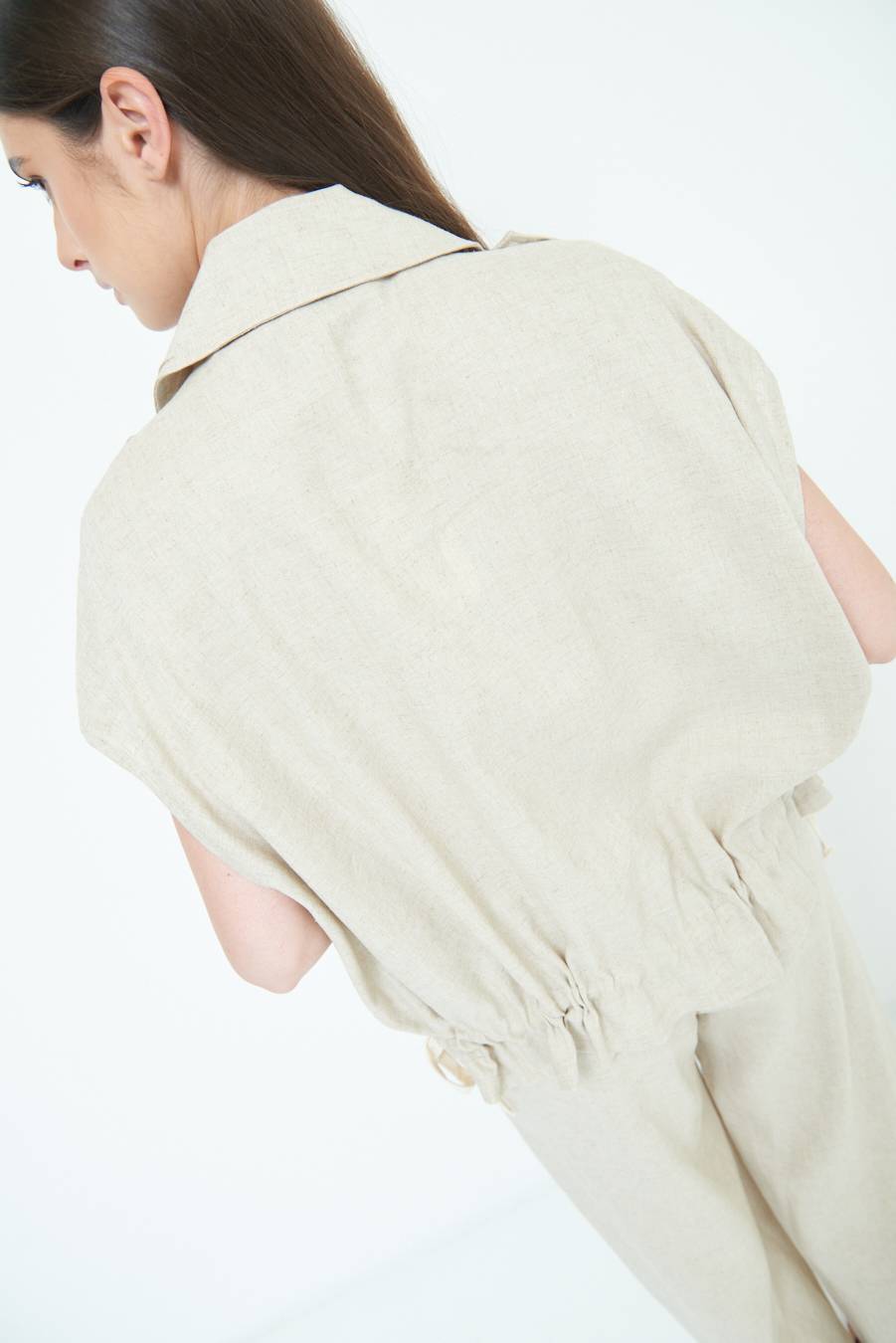 Kikisix GIACCA CAMICIA CON TASCHE VISCOSA LINO NATURALE Novità
