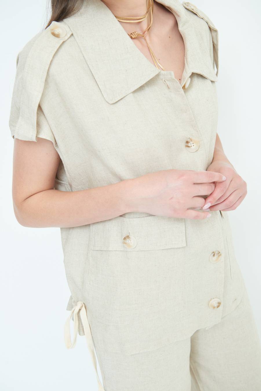 Kikisix GIACCA CAMICIA CON TASCHE VISCOSA LINO NATURALE Novità
