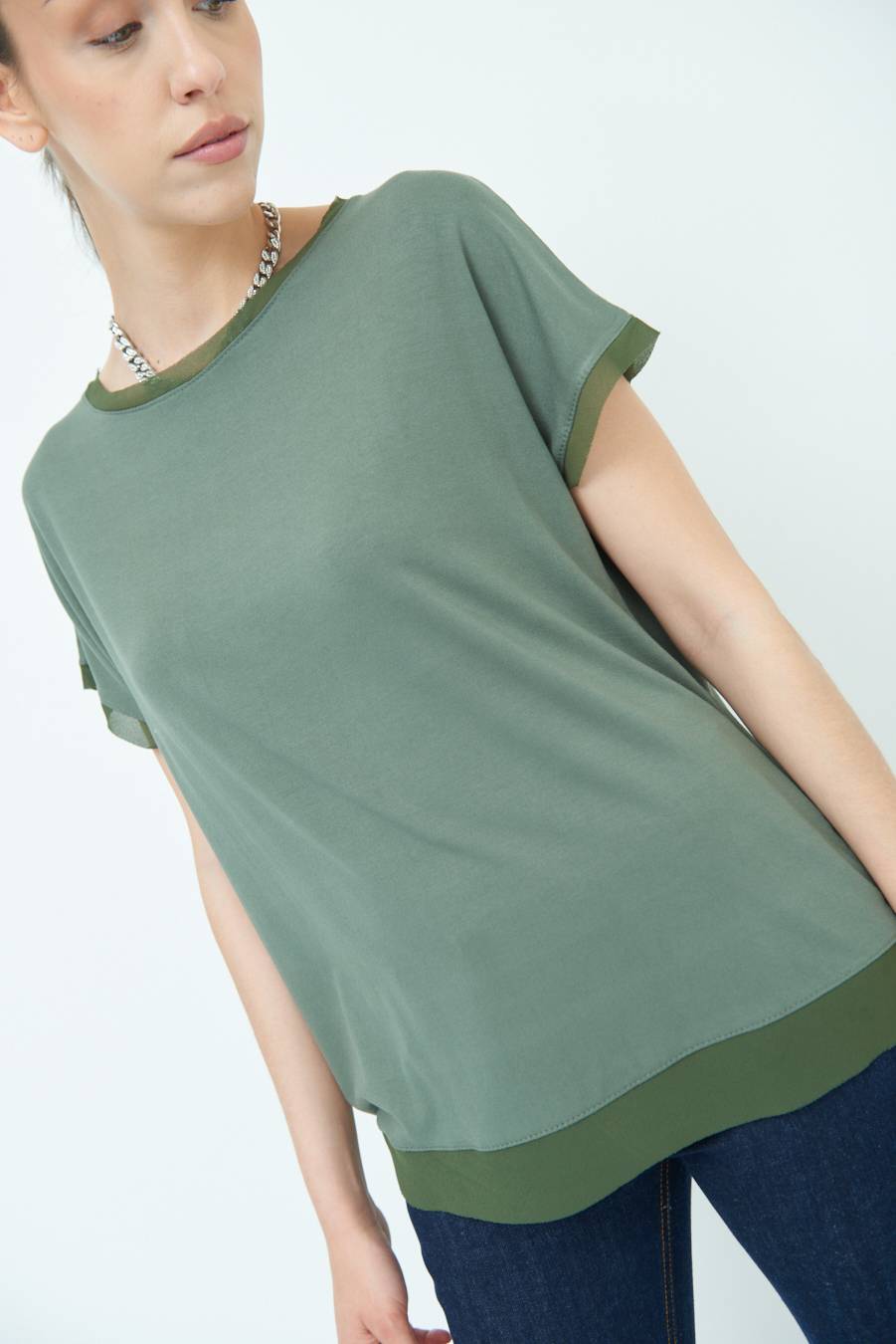 Kikisix MAGLIA PROFILO GEORGETTE VERDE MILITARE Outlet