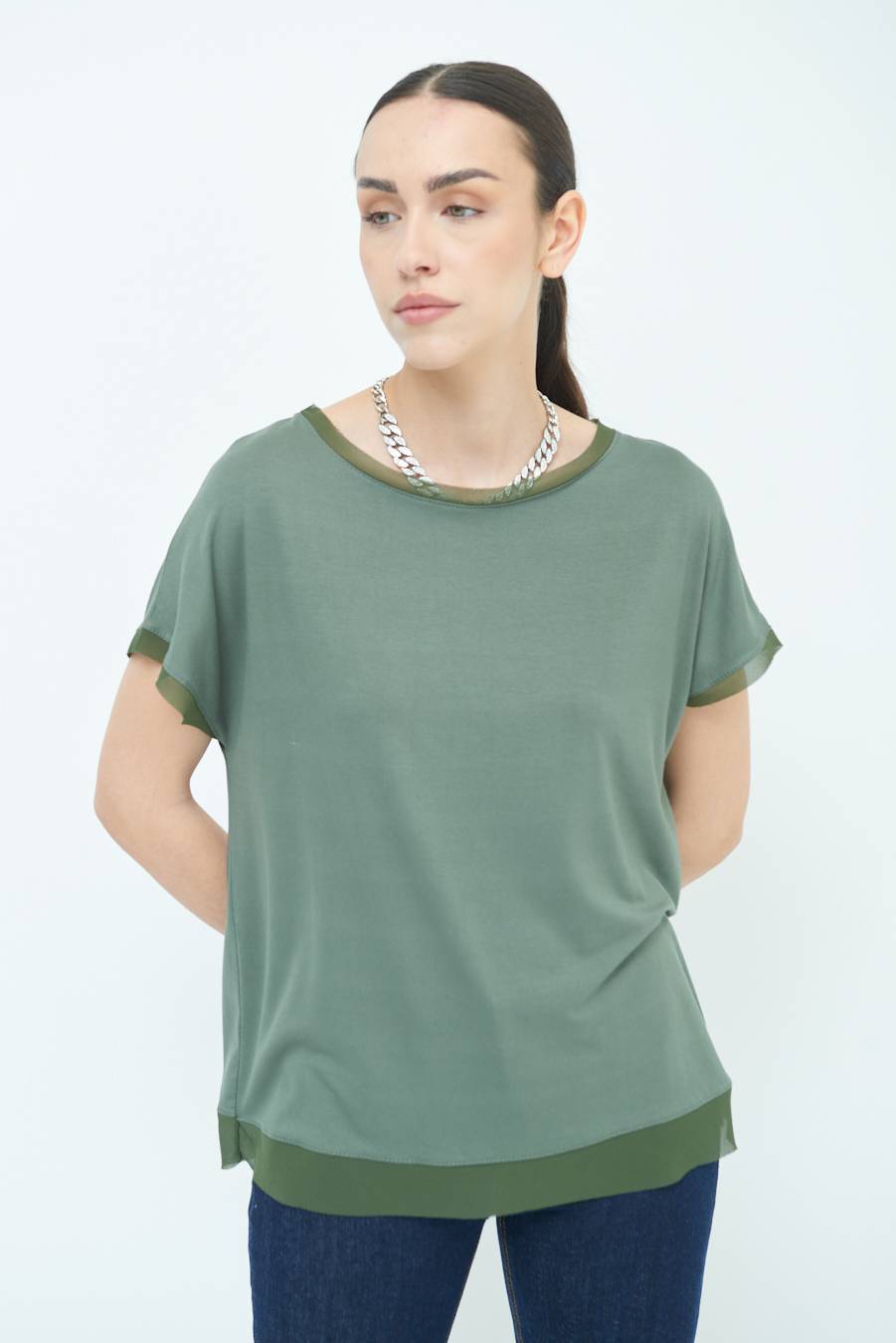 Kikisix MAGLIA PROFILO GEORGETTE VERDE MILITARE Outlet