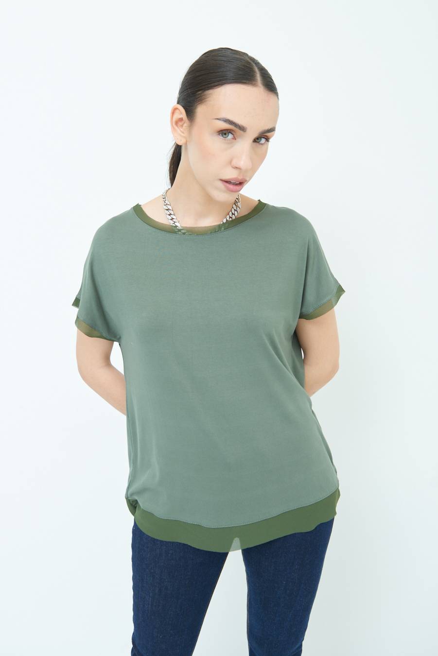 Kikisix MAGLIA PROFILO GEORGETTE VERDE MILITARE Outlet