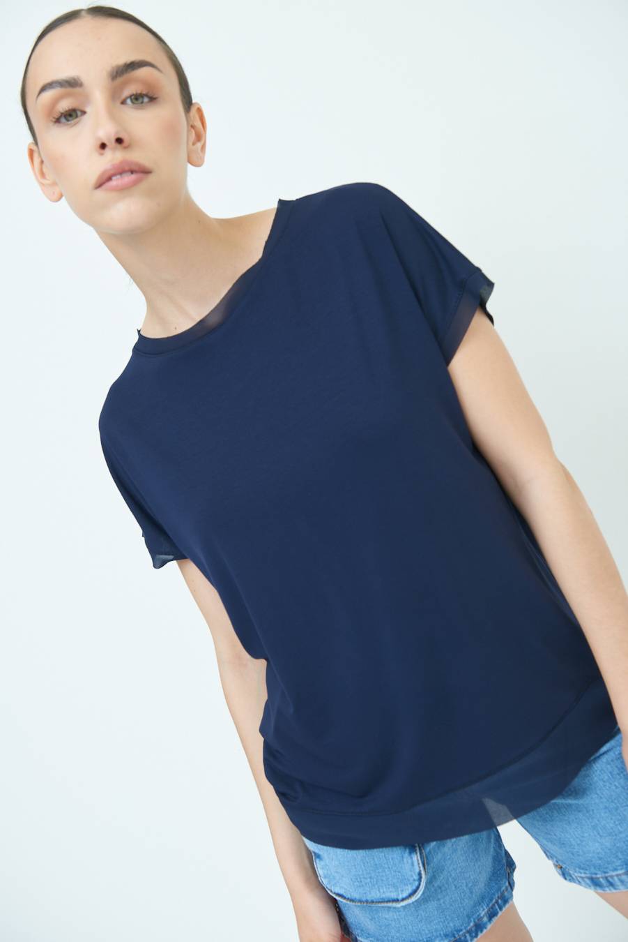 Kikisix MAGLIA PROFILO GEORGETTE BLU In Vendita