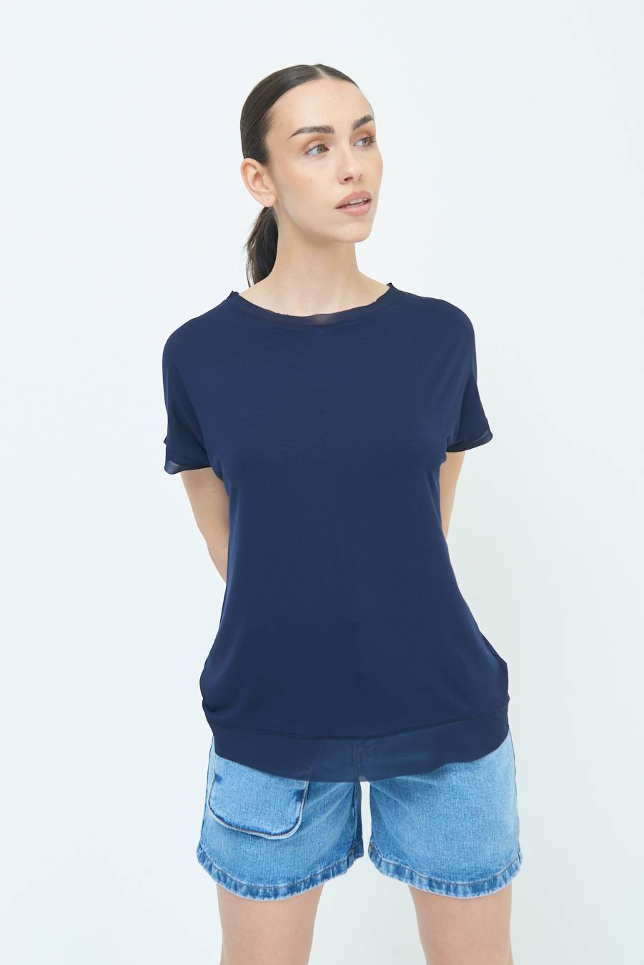 Kikisix MAGLIA PROFILO GEORGETTE BLU In Vendita