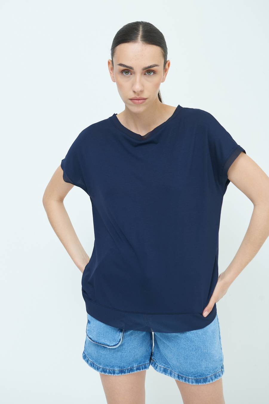 Kikisix MAGLIA PROFILO GEORGETTE BLU In Vendita