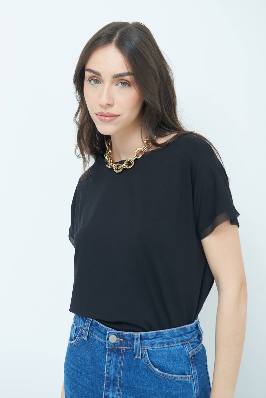 Kikisix MAGLIA PROFILO GEORGETTE NERO Saldi