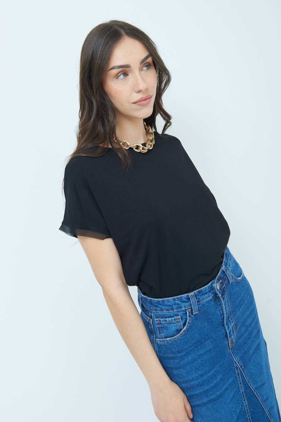 Kikisix MAGLIA PROFILO GEORGETTE NERO Saldi
