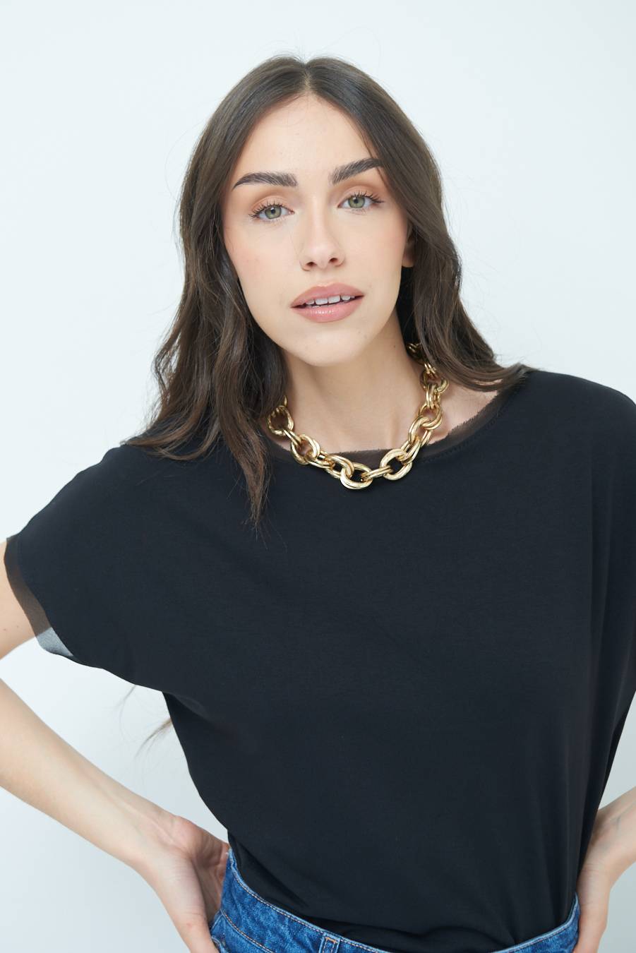 Kikisix MAGLIA PROFILO GEORGETTE NERO Saldi