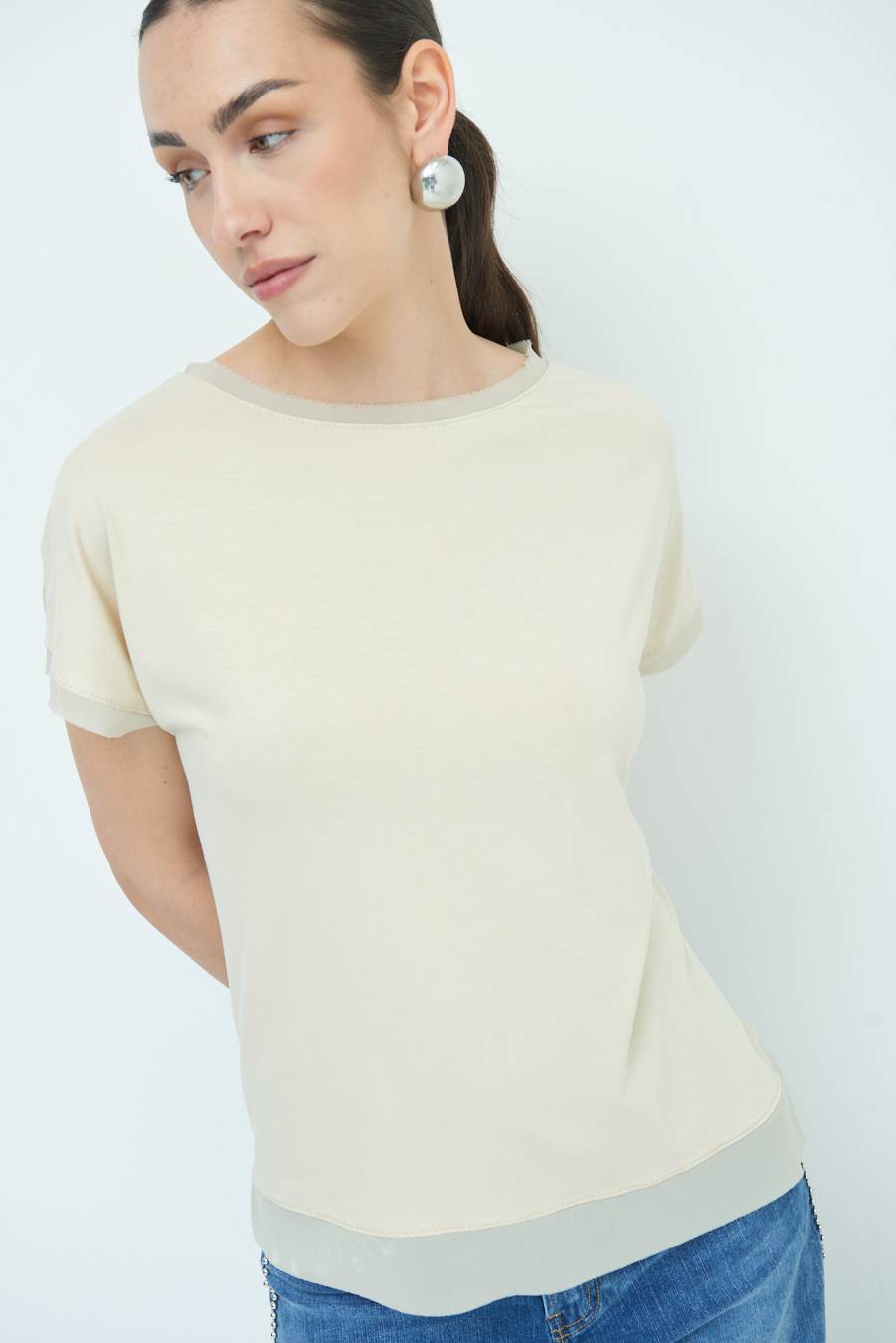 Kikisix MAGLIA PROFILO GEORGETTE BEIGE Offerte