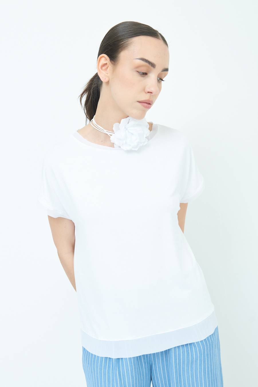 Kikisix MAGLIA PROFILO GEORGETTE BIANCO Hotsell
