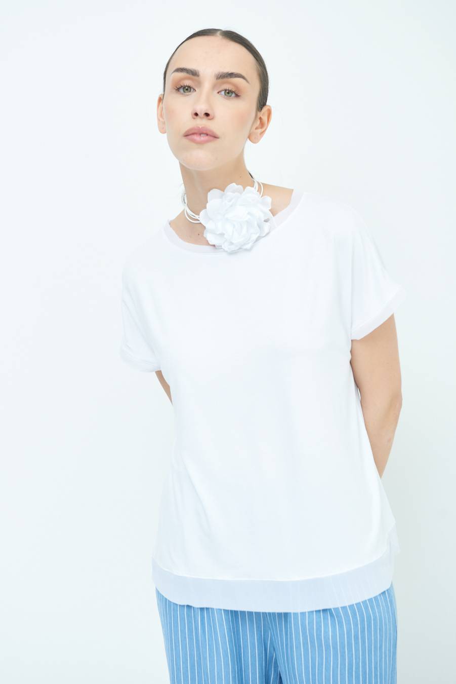 Kikisix MAGLIA PROFILO GEORGETTE BIANCO Hotsell