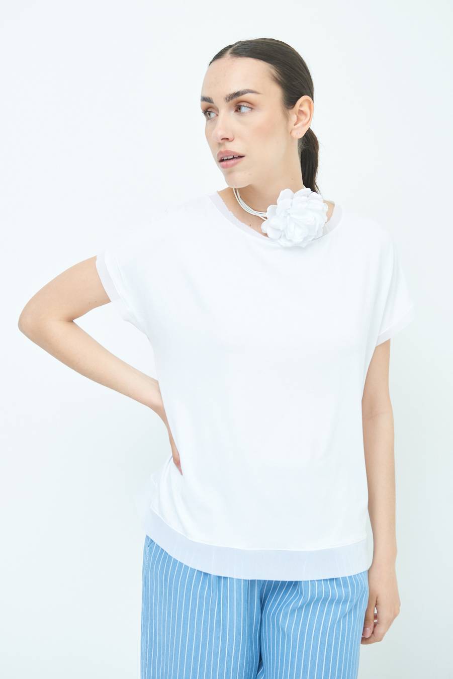 Kikisix MAGLIA PROFILO GEORGETTE BIANCO Hotsell