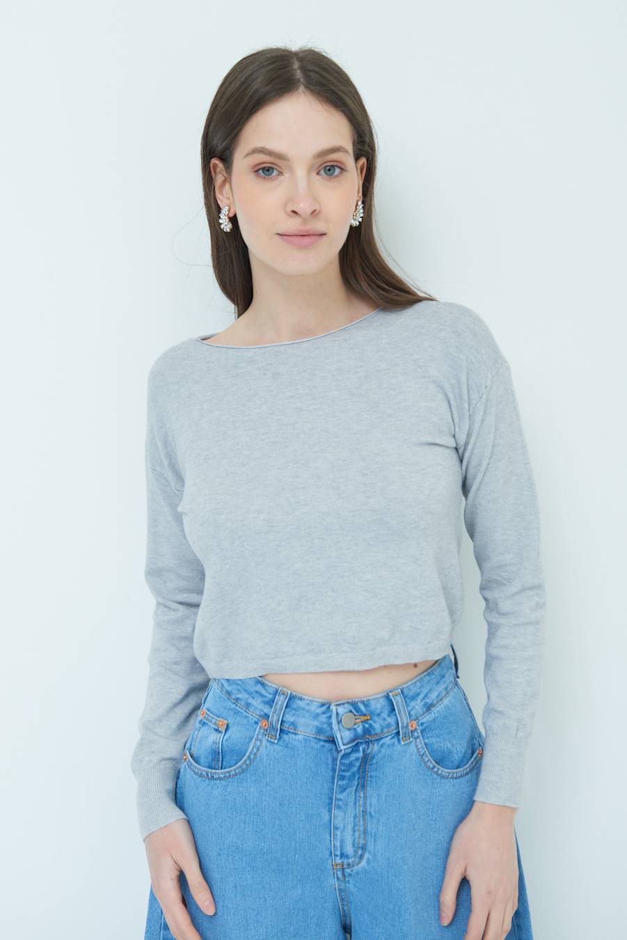 Kikisix MAGLIA SCATOLINA SCOLLO A BARCA GRIGIO Italy